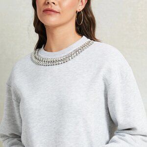KAREN MILLEN Diamante Grey Trim Sweatshirt Size M